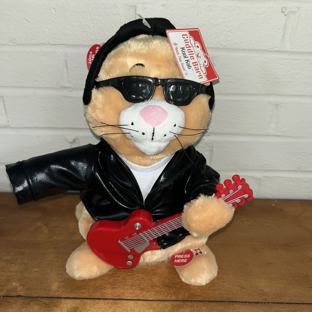 Cuddle Barn Kool Kat 12" Animated Plush Cat NWT Sings Rock This Town Stray Cats